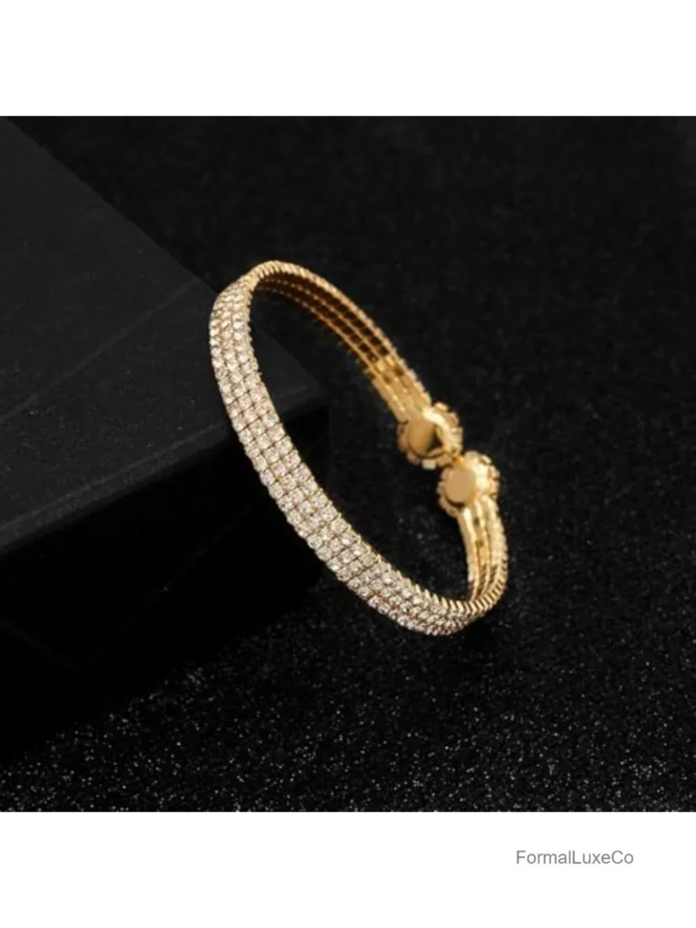 Rhinestone Tennis Cuff Bracelet for Women Crystal Bridal Bangle - Flexible